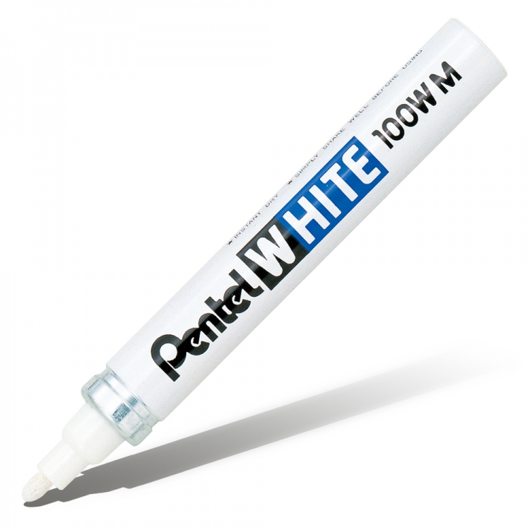 Маркер перманентный Pentel White X100W-M 3,9мм овальный белый Маркер перманентный Pentel White X100W-M 3,9мм овальный белый