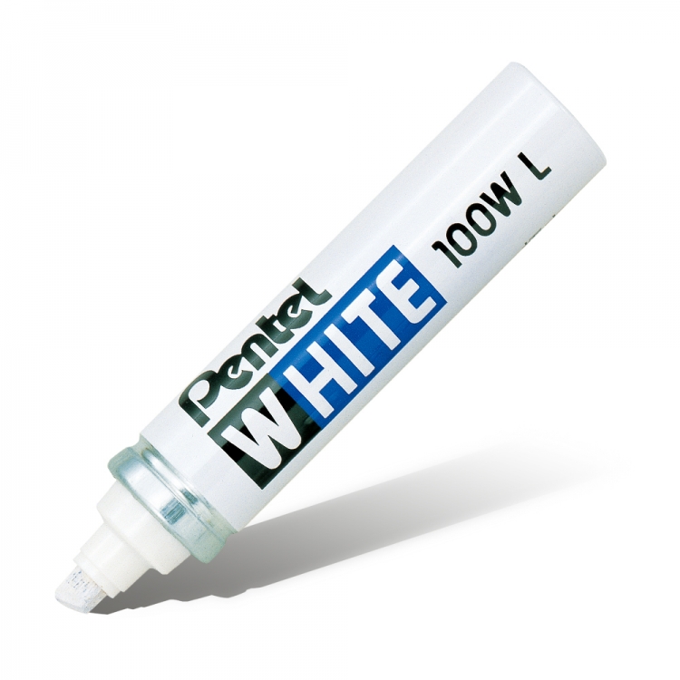 Маркер перманентный Pentel White X100W-L 5-6мм клиновидный белый Маркер перманентный Pentel White X100W-L 5-6мм клиновидный белый