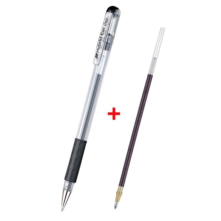 Комплект ручка гелевая Pentel Hybrid Gel Grip K116 черная 0,6мм + сменный стержень KF6