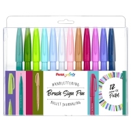 Набор кистей Pentel Brush Sign Pen SES15C Pastel 12 цветов - Набор кистей Pentel Brush Sign Pen SES15C Pastel 12 цветов