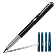 Ручка-кисть для каллиграфии Pentel Pocket Brush Pen черный корпус серая + 4 картриджа - Ручка-кисть для каллиграфии Pentel Pocket Brush Pen GFKP3 серые чернила + 4 картриджа