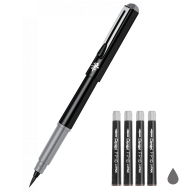 Ручка-кисть для каллиграфии Pentel Pocket Brush Pen черный корпус серая + 4 картриджа - Ручка-кисть для каллиграфии Pentel Pocket Brush Pen черный корпус серая + 4 картриджа GFKP3-N