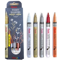 Набор Pentel маркер перманентный Paint Marker MSP10 2,9мм (F) овальный 4+1шт. (белый+серебро+золото+бронза+красный металлик)