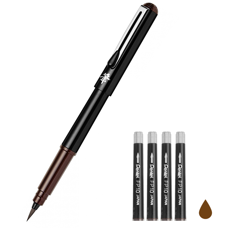 Ручка-кисть для каллиграфии Pentel Pocket Brush Pen черный корпус сепия ...