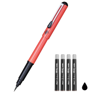 Ручка-кисть для каллиграфии Pentel Pocket Brush Pen оранжевый корпус черная + 4 картриджа - Ручка-кисть для каллиграфии Pentel Pocket Brush Pen оранжевый корпус черная + 4 картриджа GFKPF-A