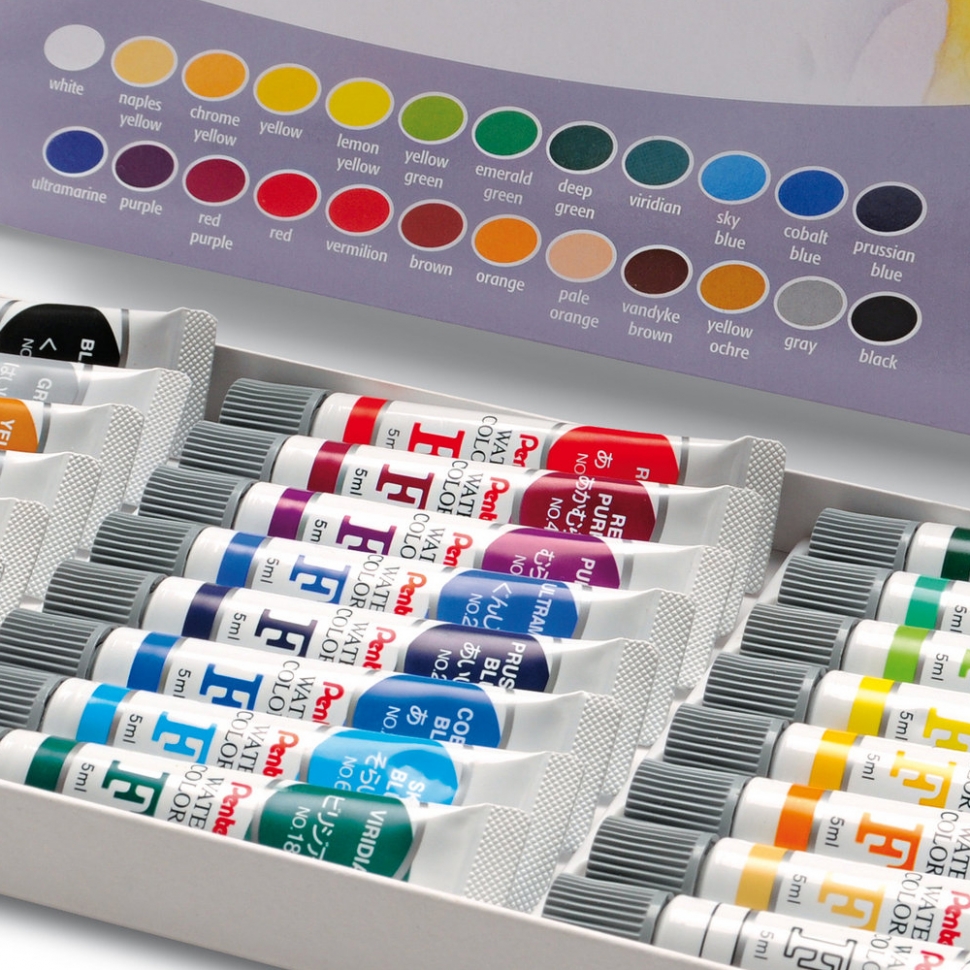 Краска акварельная Pentel Water Colours 24 цвета - 1 215 руб.