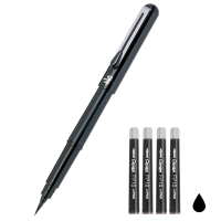 Ручка-кисть для каллиграфии Pentel Pocket Brush Pen черный корпус черная + 4 картриджа
