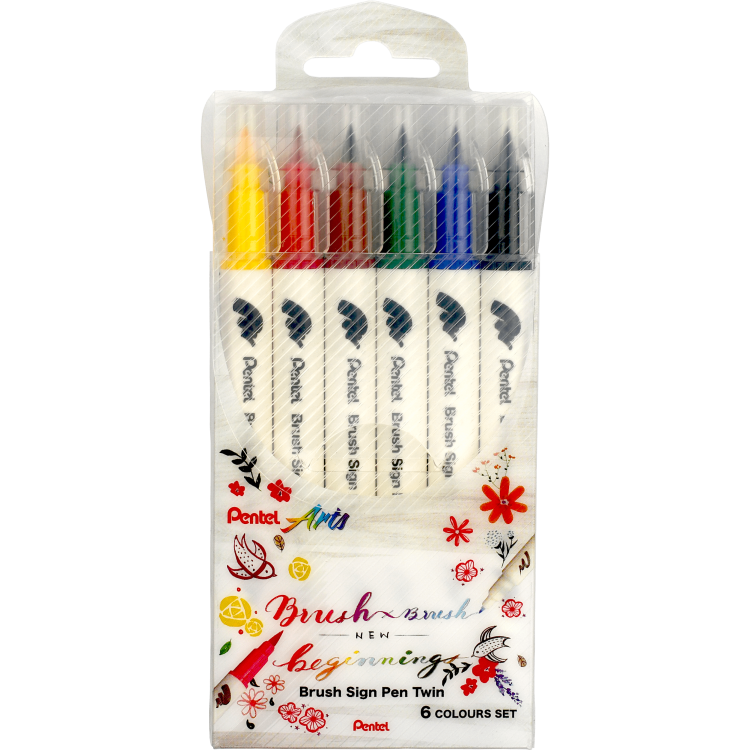 Набор двусторонних кистей Pentel Brush Sign Pen Twin SESW30C 6 цветов