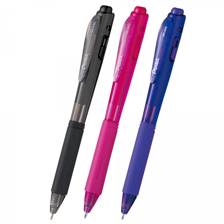 Набор шариковых ручек Pentel BK440 фиолетовая, черная, розовая 1мм